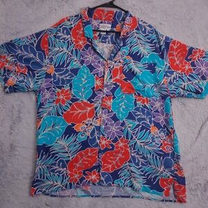 Vintage Gianfranco Ruffini Shirt Men Large Linen Blend Hawaiian Camp Loop Collar